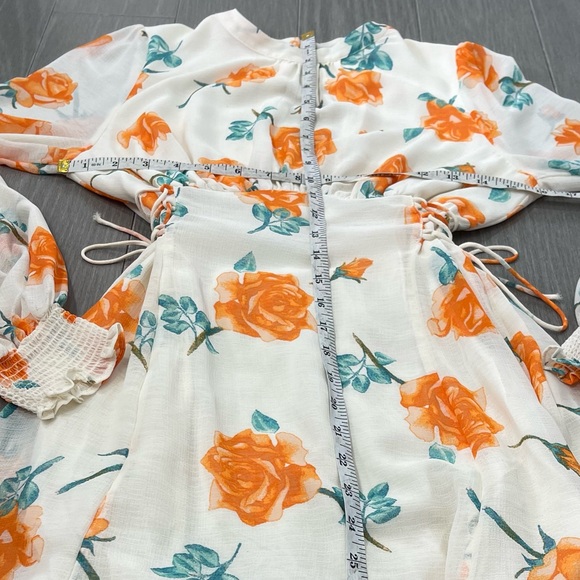 Free People Samantha Lace Up Mini Dress Light Combo XS Floral Chiffon Lace Up - Picture 15 of 16